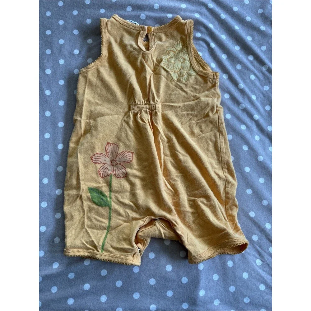 Baby Gap Vintage 3-6 Months Y2K Orange Floral Romper 2001 Shortalls Girls Small